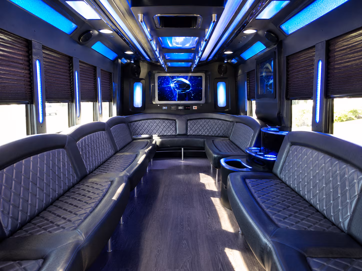 temple 28 passenger party bus inside