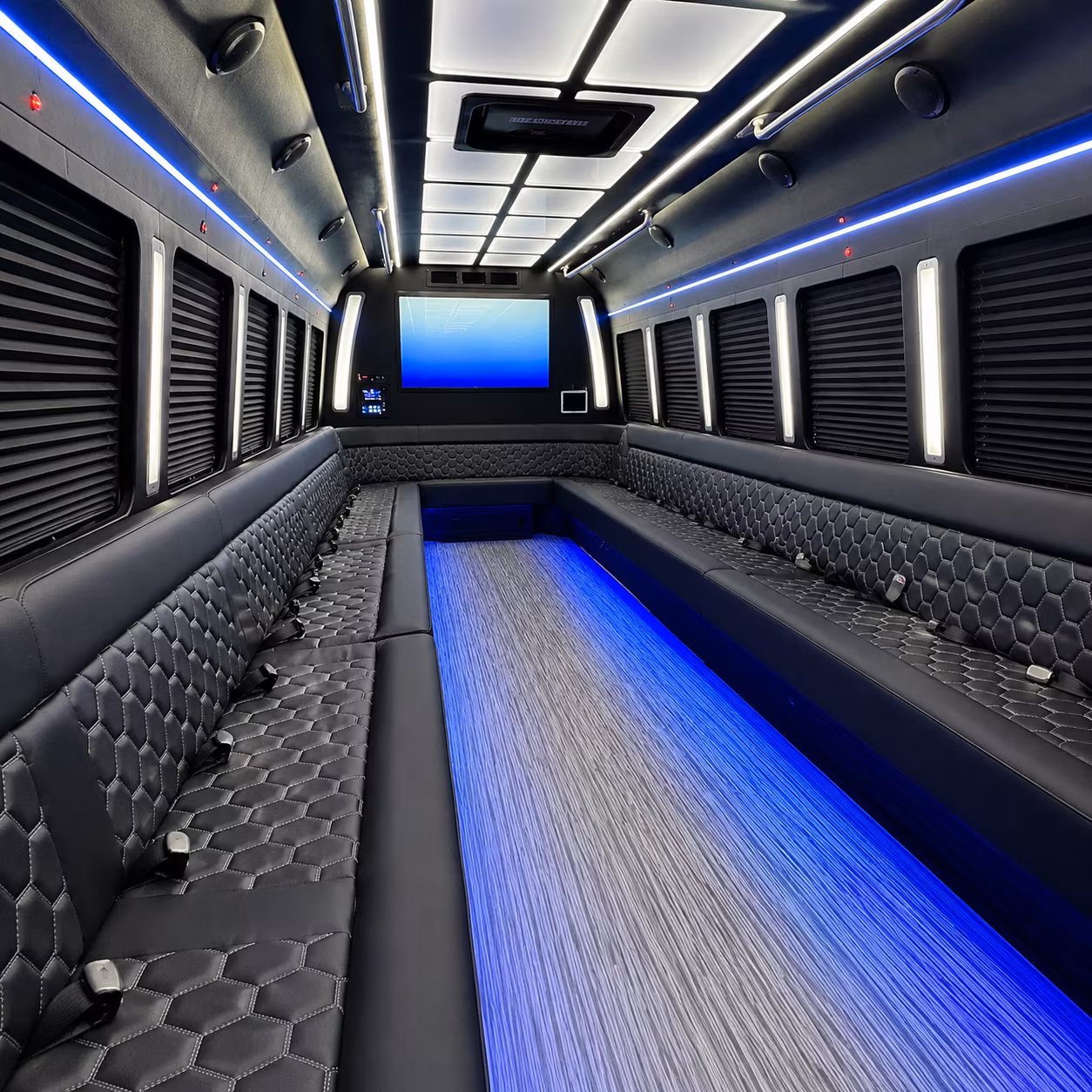 temple 50 passenger party bus inside