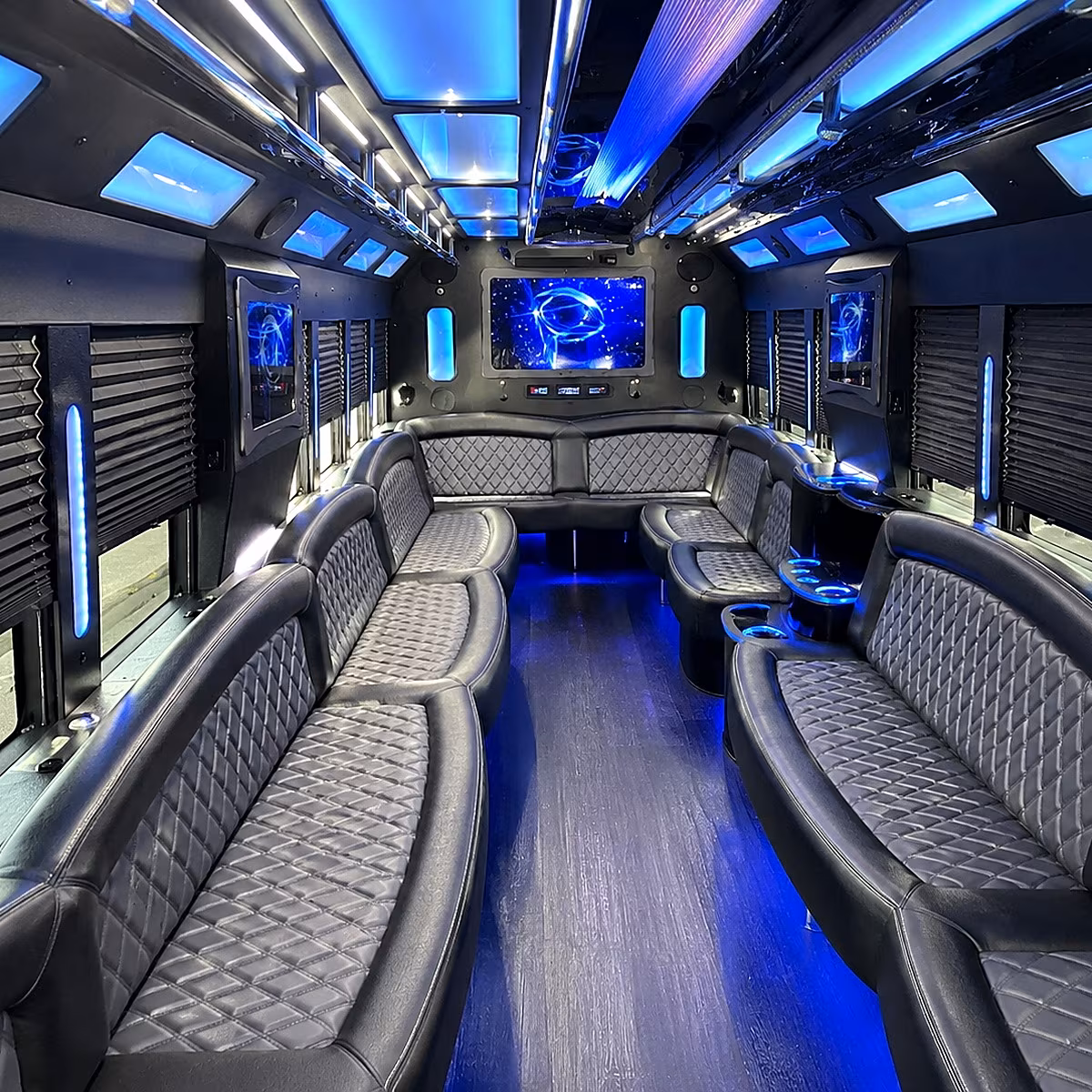 temple 50 passenger party bus interior